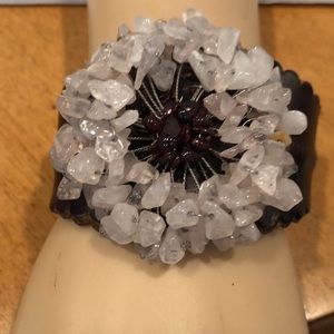 Fabulous Leather Quartz chips Bendable Cuff